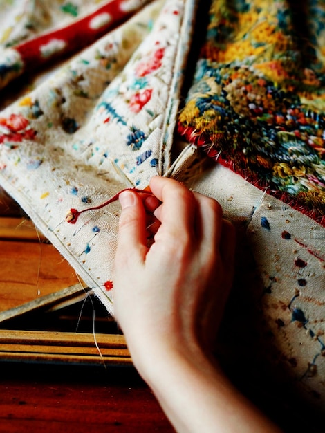 ręce haftują detale